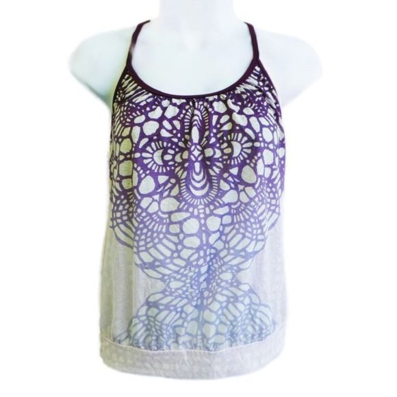 prAna Yoga Meadow Top Plum Performance Slub Jersey Shelf Bra Strappy Back USA XS - Picture 2 of 8